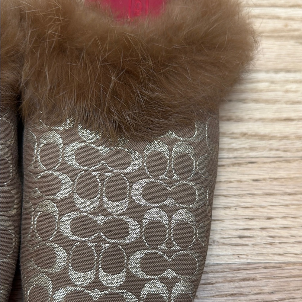 Coach Slippers Logo Pattern with Faux Fur RARE - Picture 2 of 5
